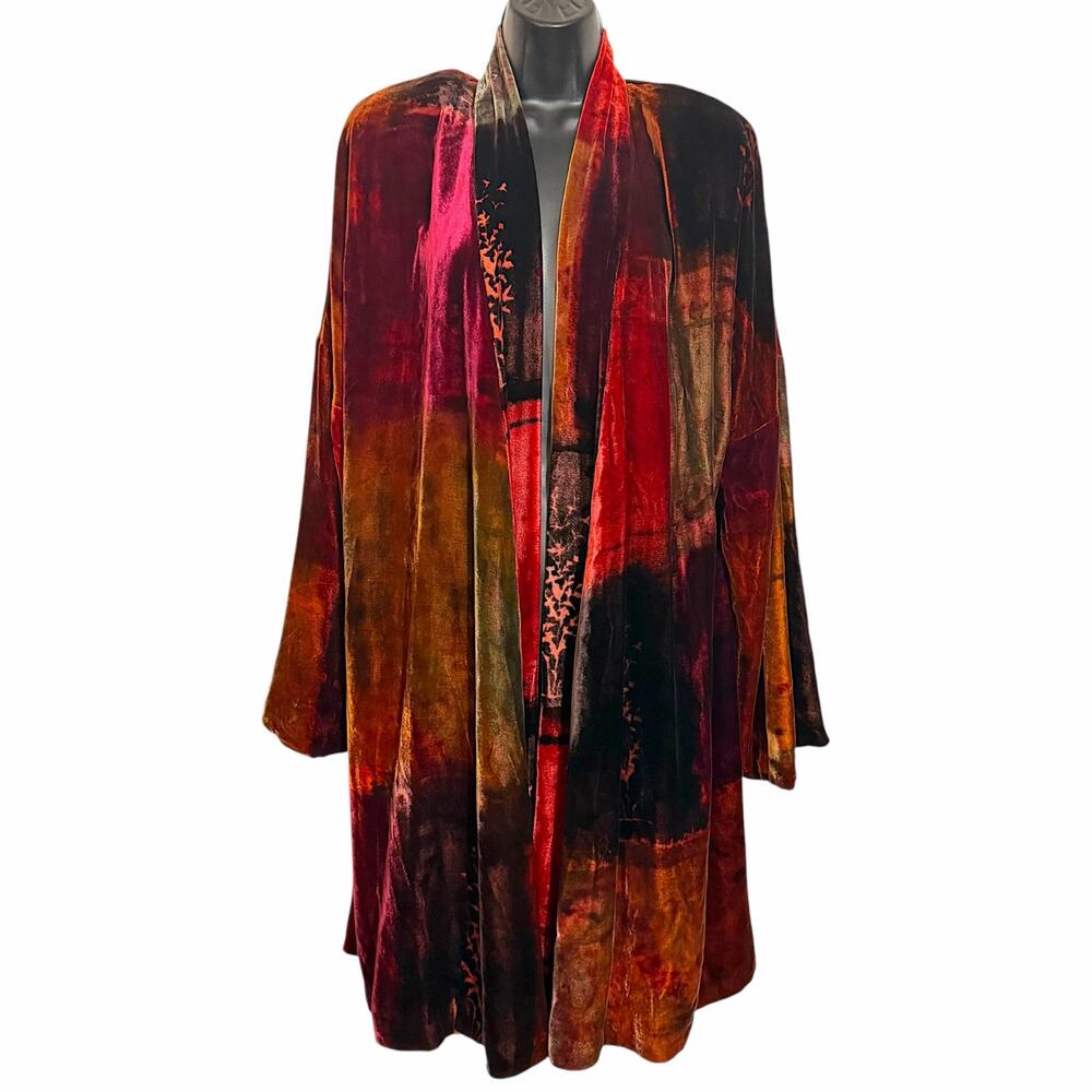 Vtg 90s Susan Unger Silk Velvet Kimono Jacket M Duster Coat Art To Wear Luxury